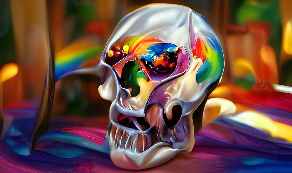 Rainbow Skull in Hyperrealistic Digital Art Style