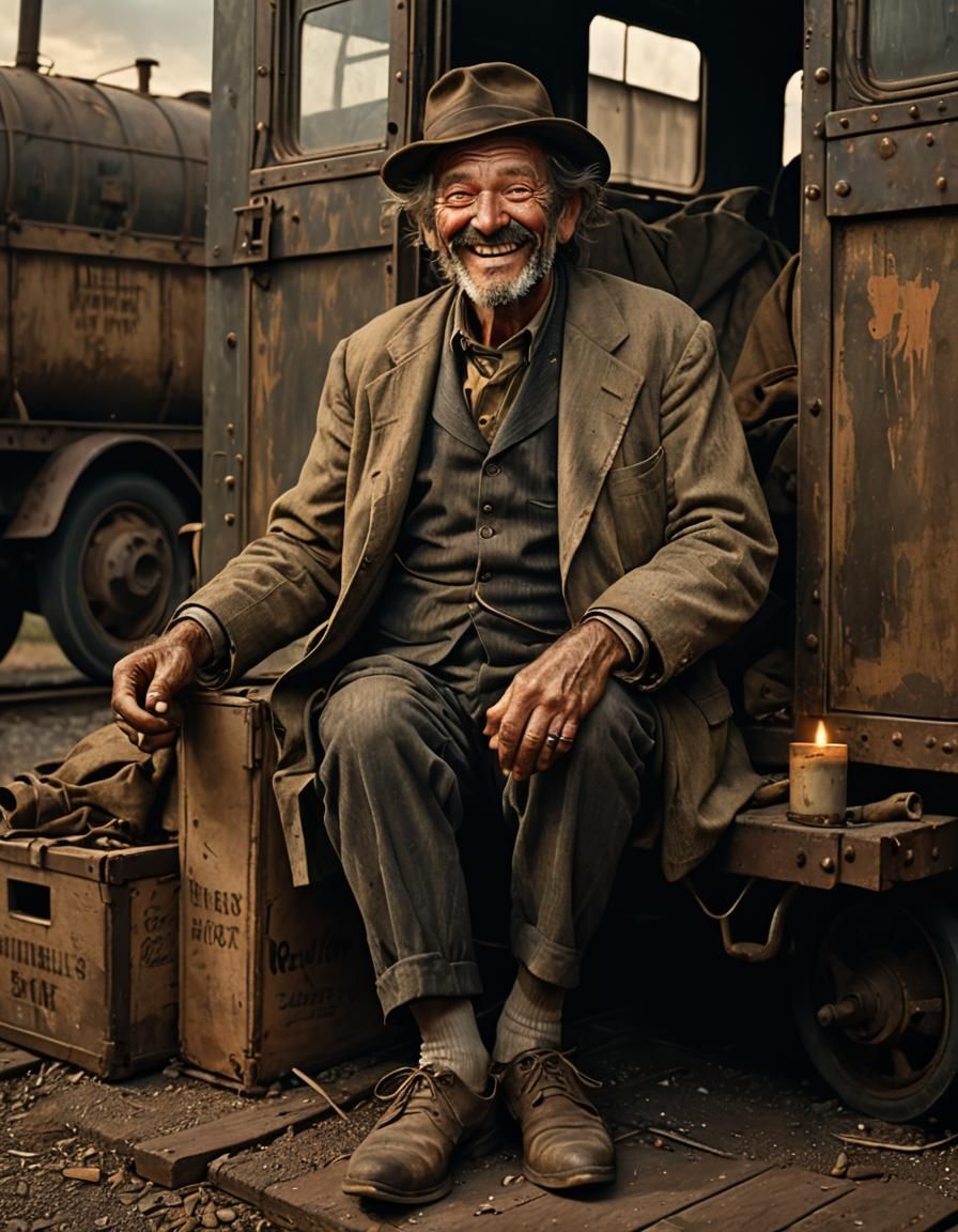 Hobo in Boxcar: An American Realism Scene