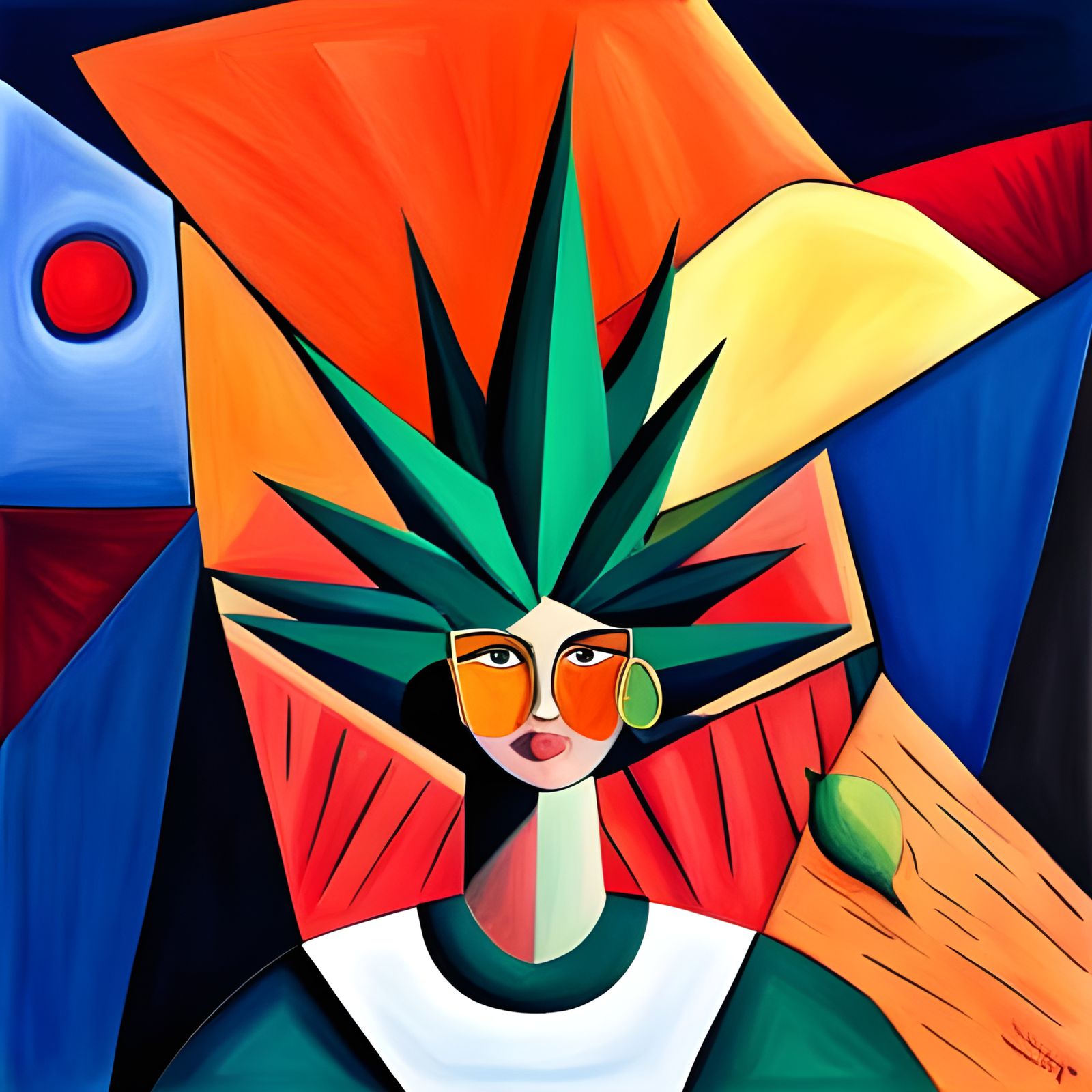 Green Palm Leaf in Neo-Cubist Style