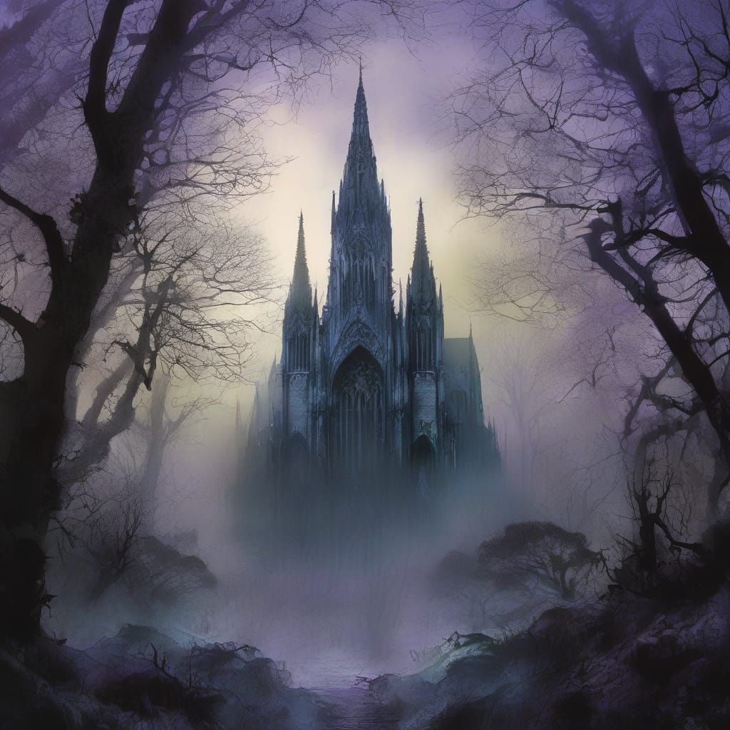 Gothic Cathedral Rising in Dark Fantasy Illustration