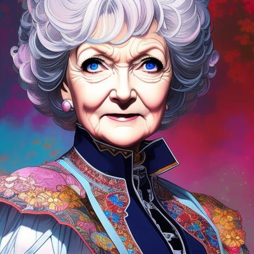 Anime Betty White Portrait in Ink