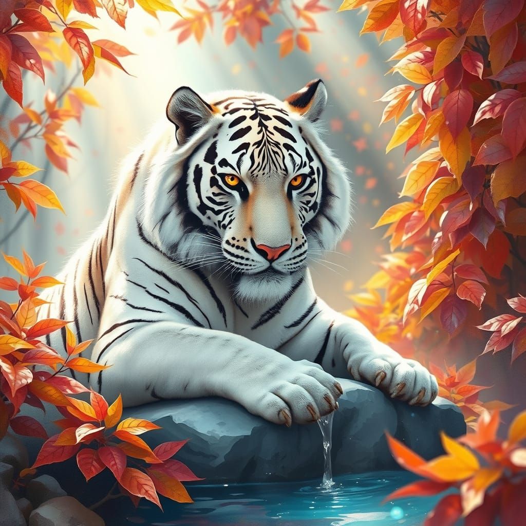 Meditative Golden Tiger in Vibrant Forest