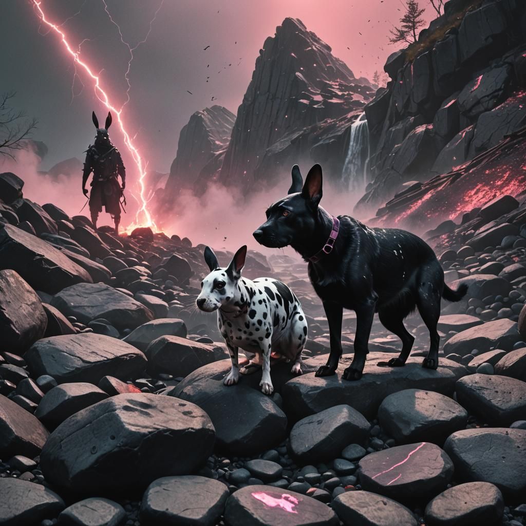 Dystopian Duo: Rabbit, Dalmatian, and Herring Digital Art
