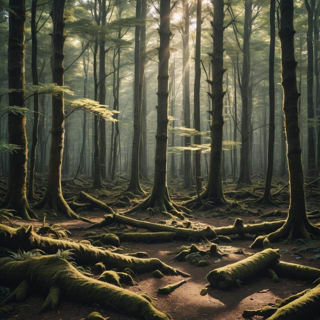 Aokigahara Forest: Sunlight Through the Canopy