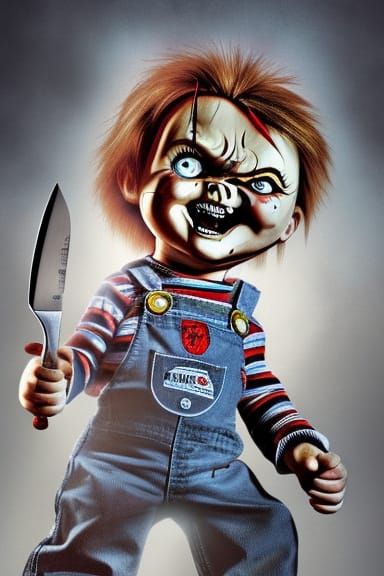 Menacing Chucky Doll with Knives