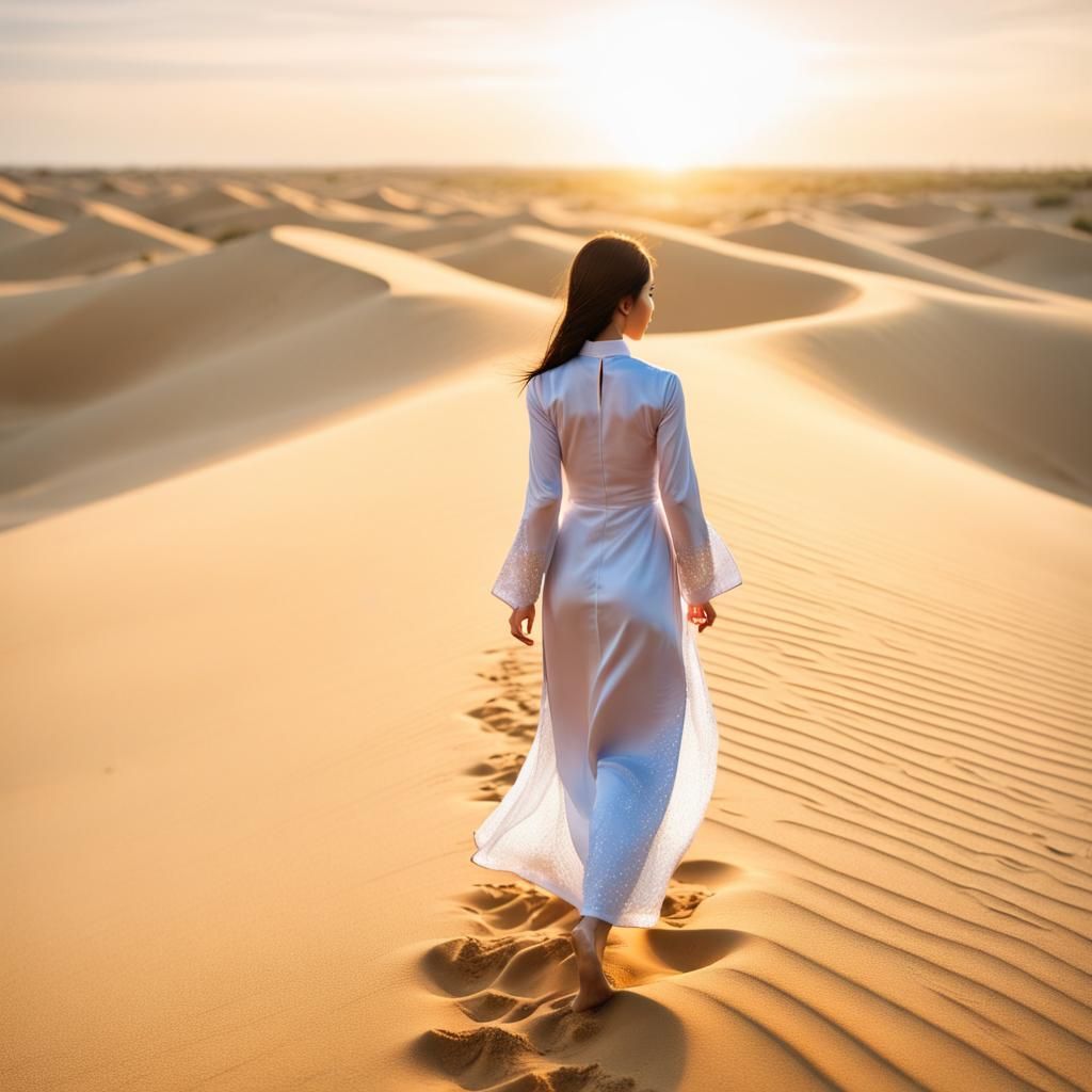 Mui Ne Girl in Ao Dai at Sunrise