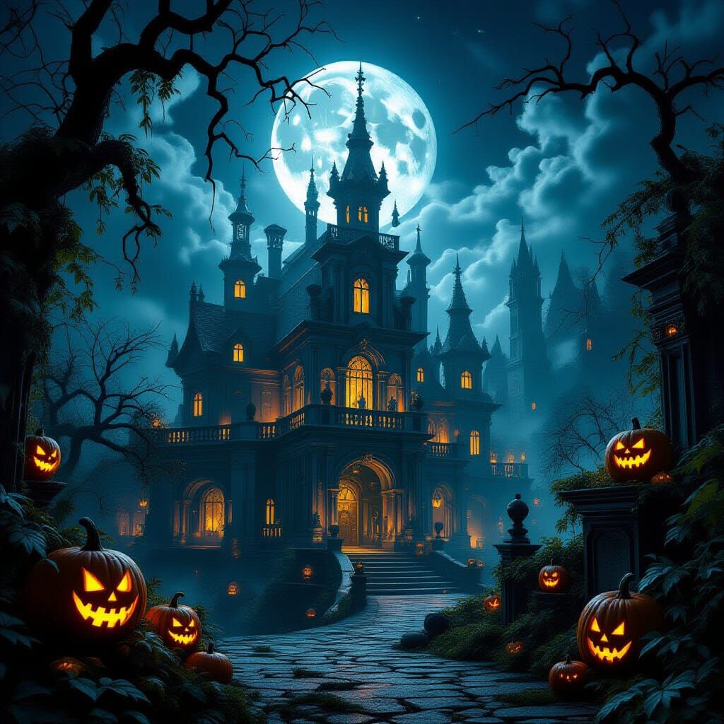Epic Halloween Digital Matte Painting with Dark Fantasy Arti...