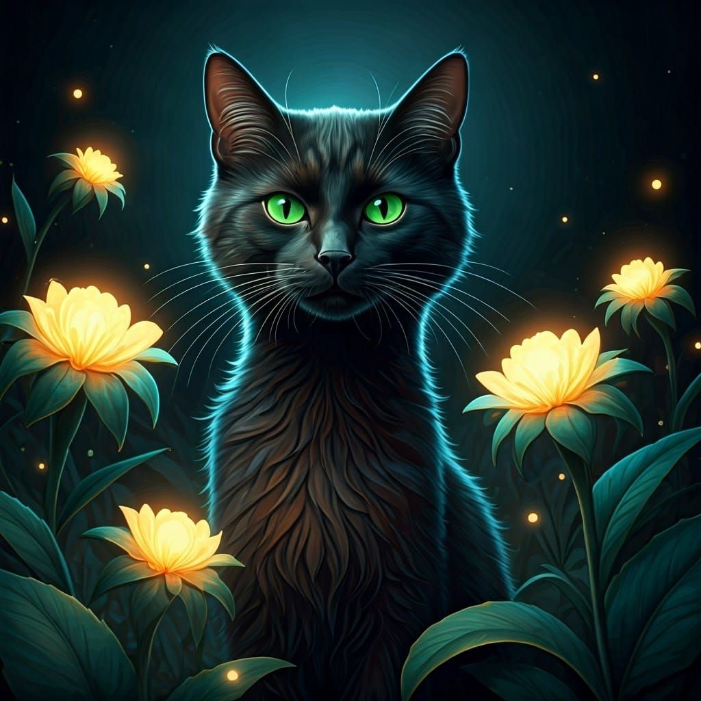 Whimsical elegant black cat