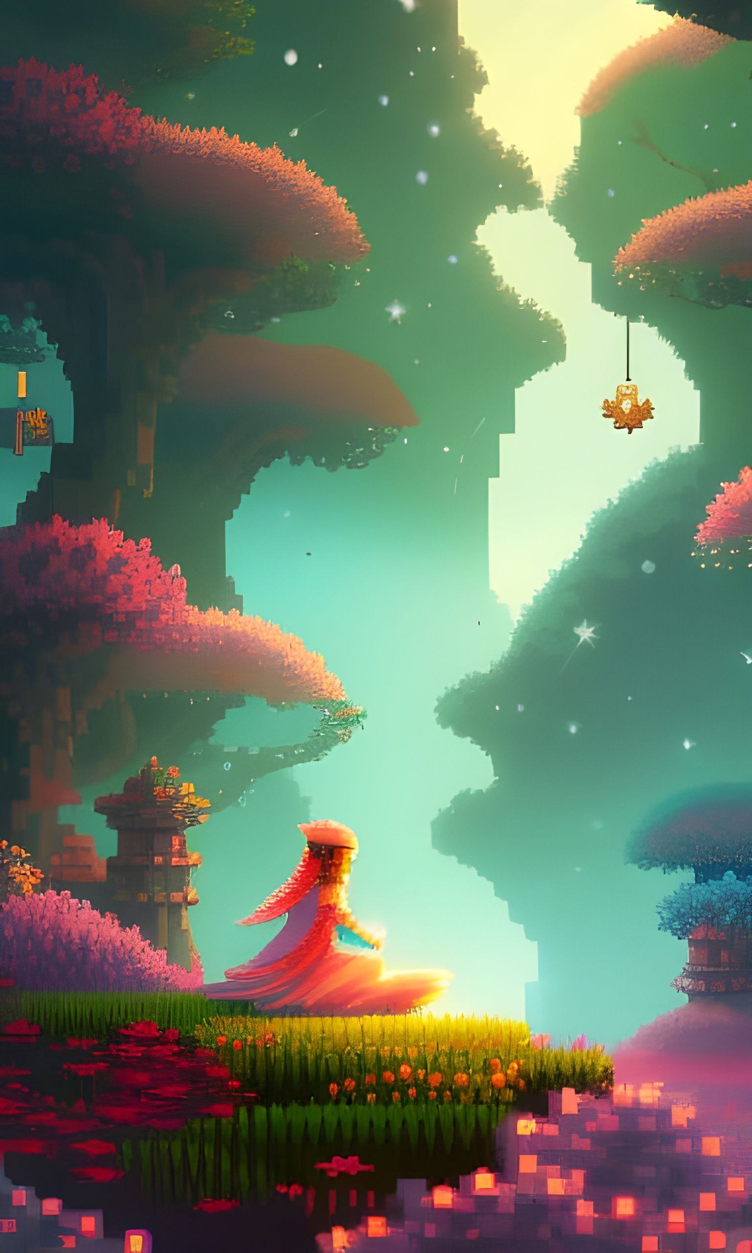 Magic Fairy Garden City in Pixel Art