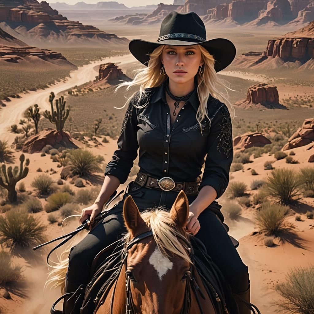 Blonde Cowgirl on Horse: Detailed Fantasy Art