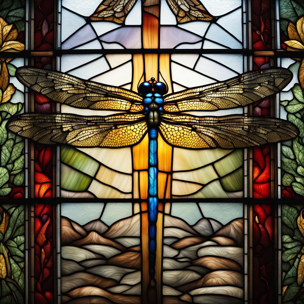Stained Glass Dragonfly in Hyperrealistic Style