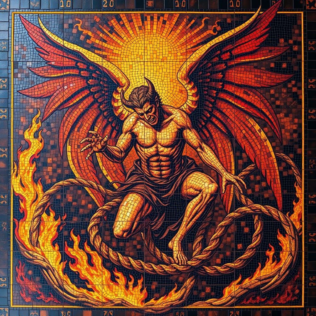 Ethereal Byzantine Mosaic of Lucifer Bound in Hell