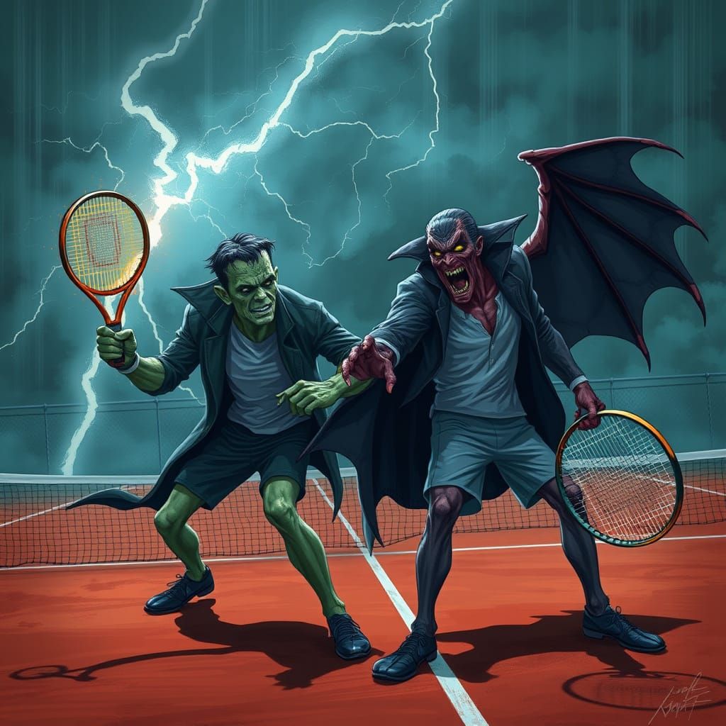 Frankenstein vs Dracula: A Stormy Tennis Match