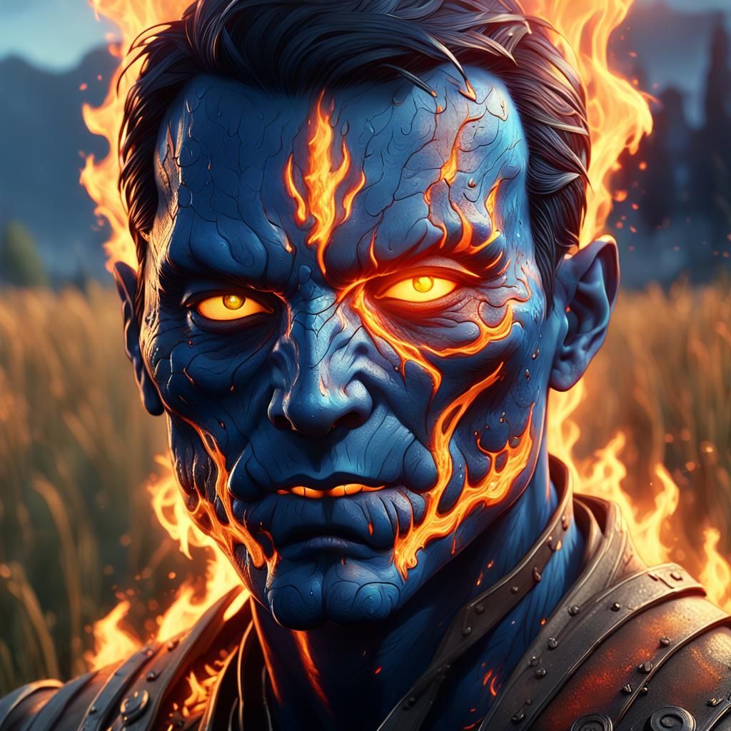 Melting Warrior in Burning Field: Dark Fantasy Art