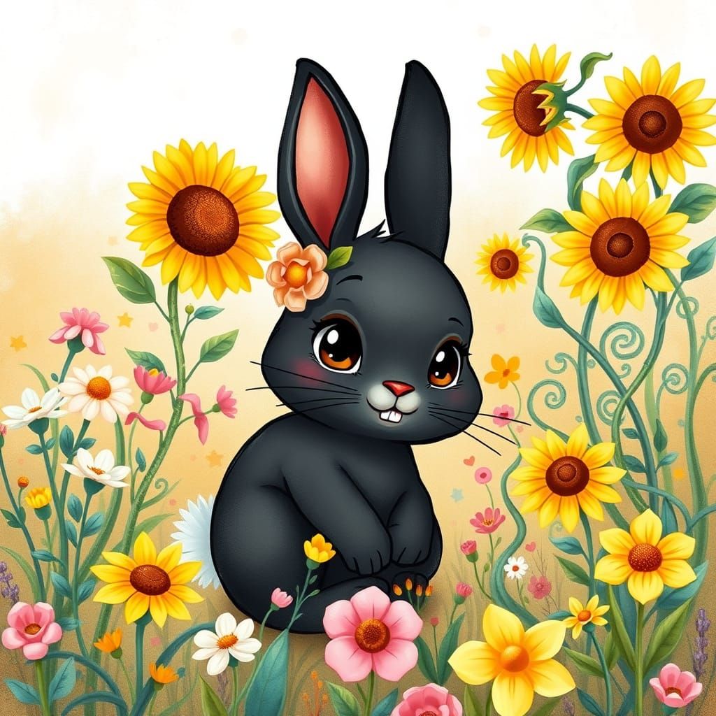 Whimsical Spring Garden Bunny in Watercolor Style