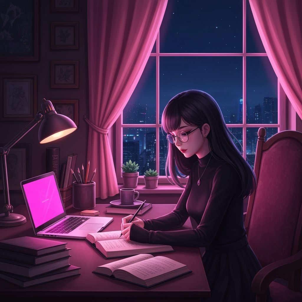Anime Girl Studying with City View