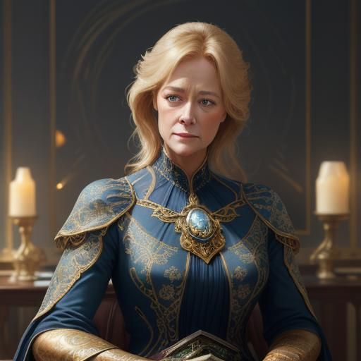 Elegant Portrait with Art Nouveau Floral Patterns