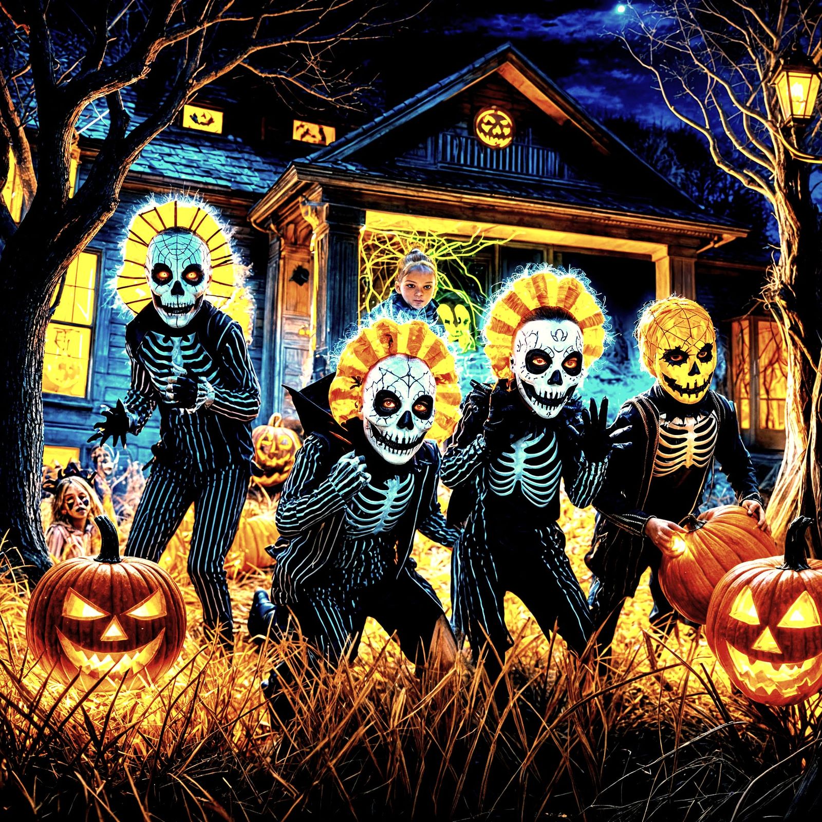 Halloween Trick-or-Treaters in Vivid, Volumetric Lighting
