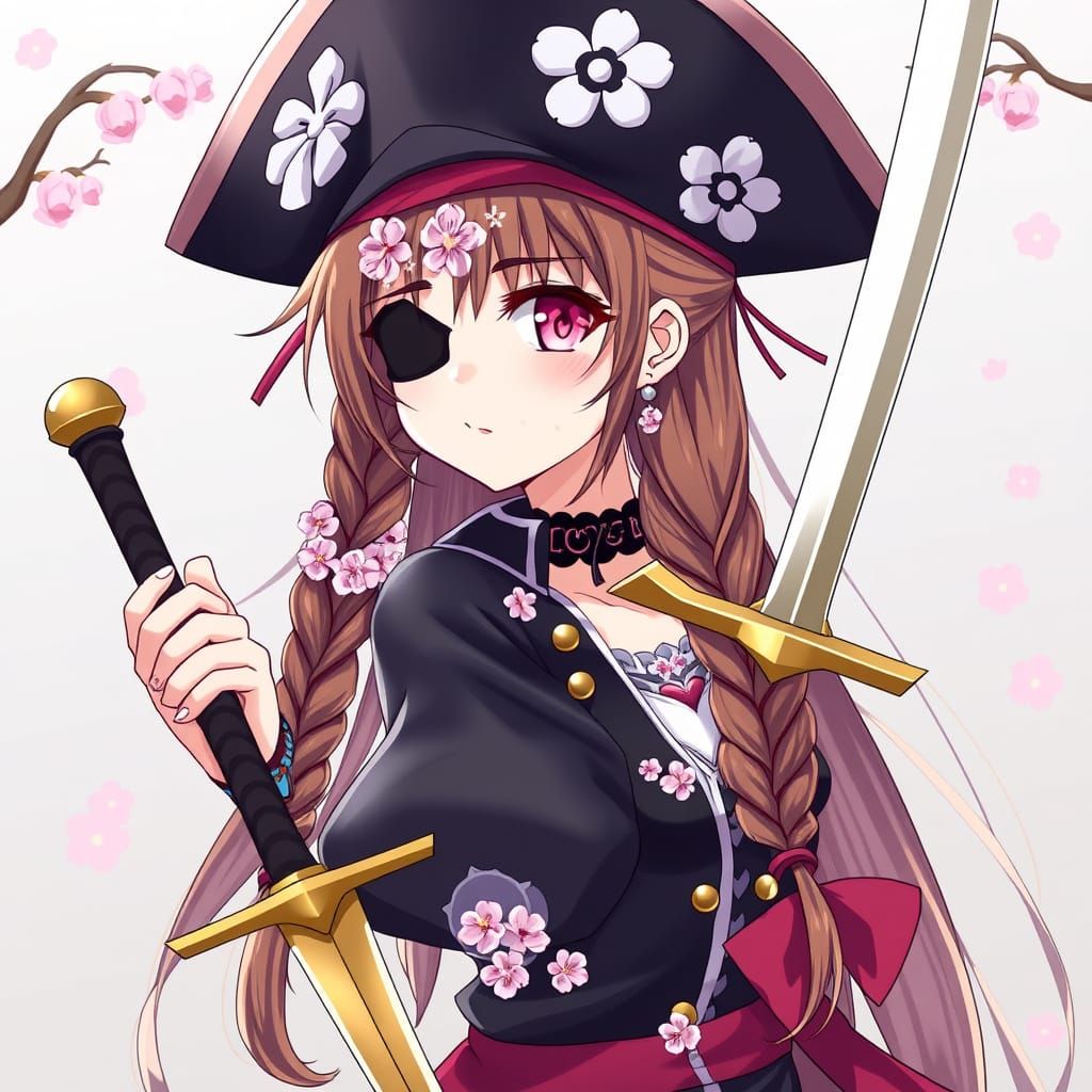 Anime Pirate OC Sakura with Cherry Blossoms