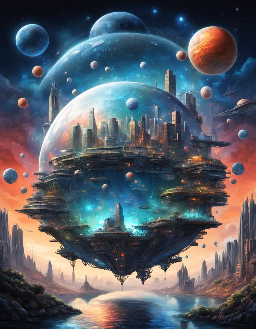 Surreal Futuristic Cities with Floating Highways and Urban T...