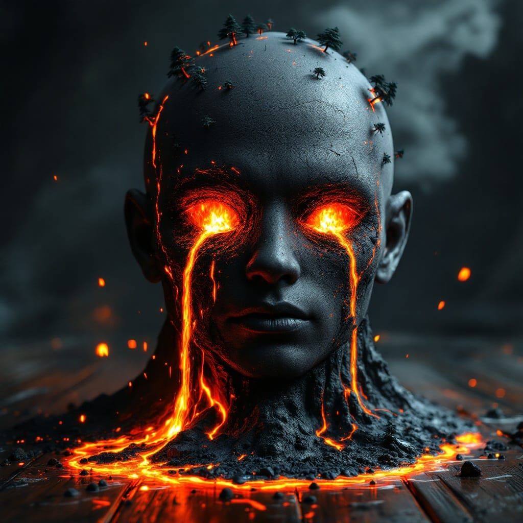 Surreal Volcanic Eruption on Bald Head