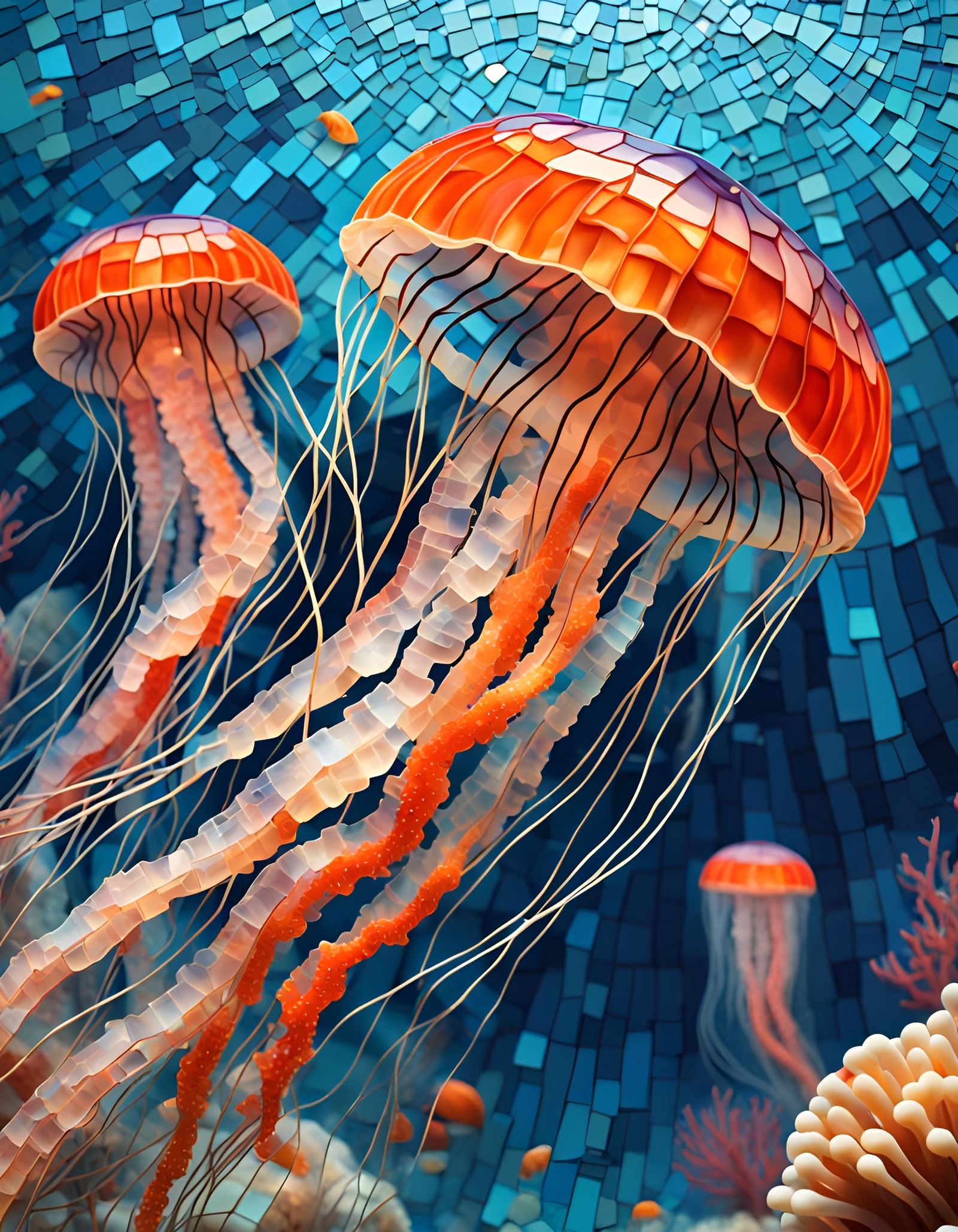 Elegant Jellyfish in Mosaic Tile Art