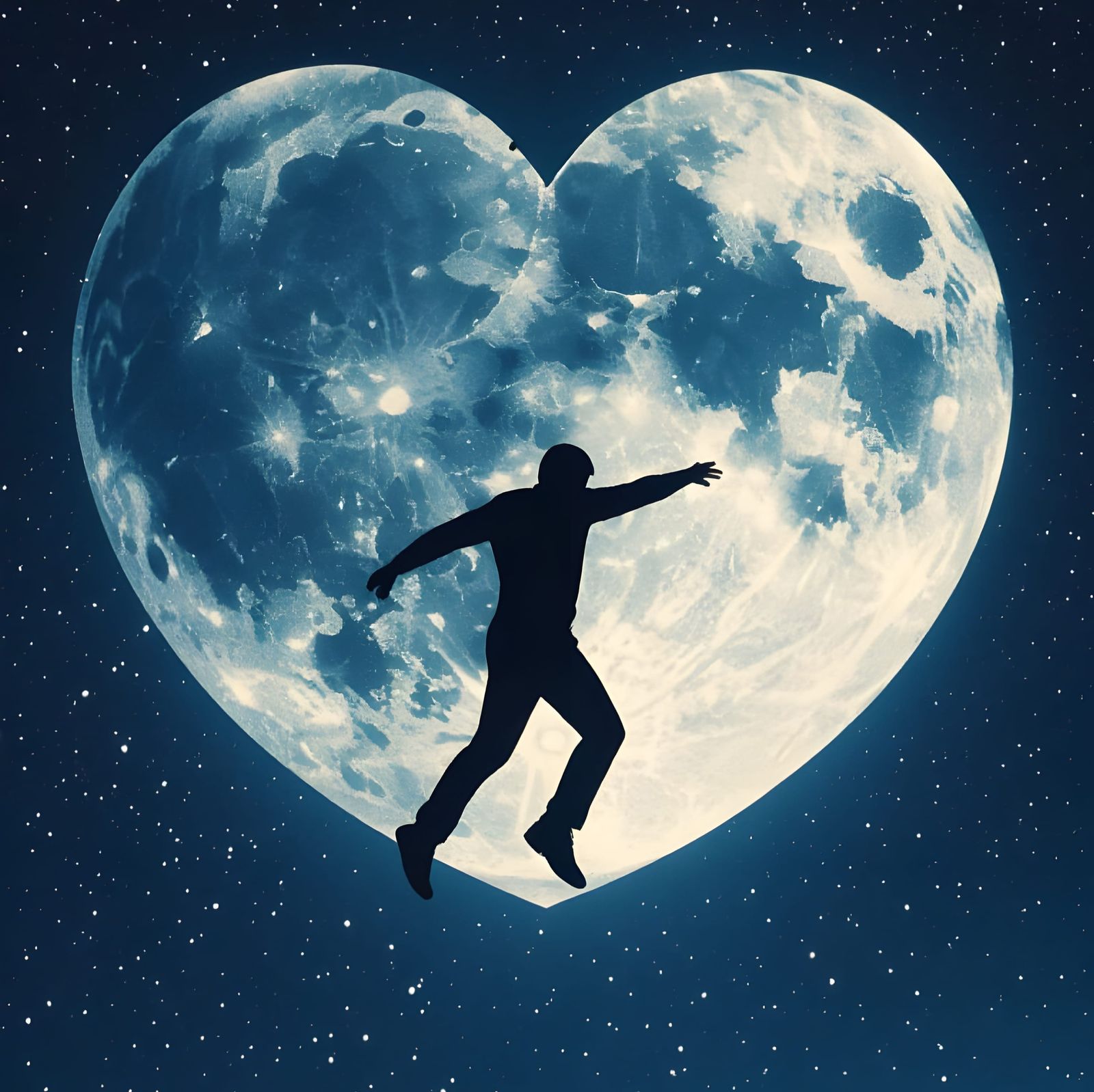 Dramatic Silhouette of Falling Man with Broken Heart Moon