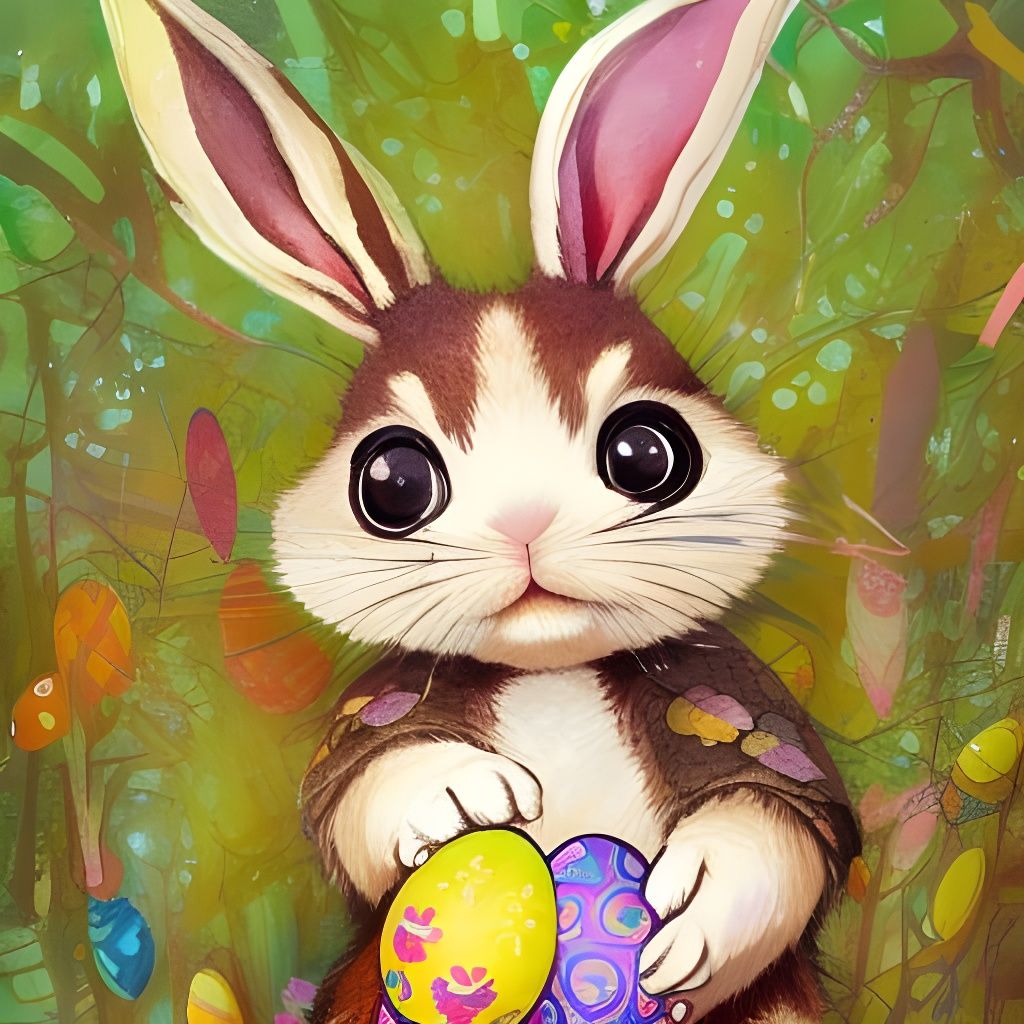 Adorable Rabbit with Easter Egg in Gouache Style