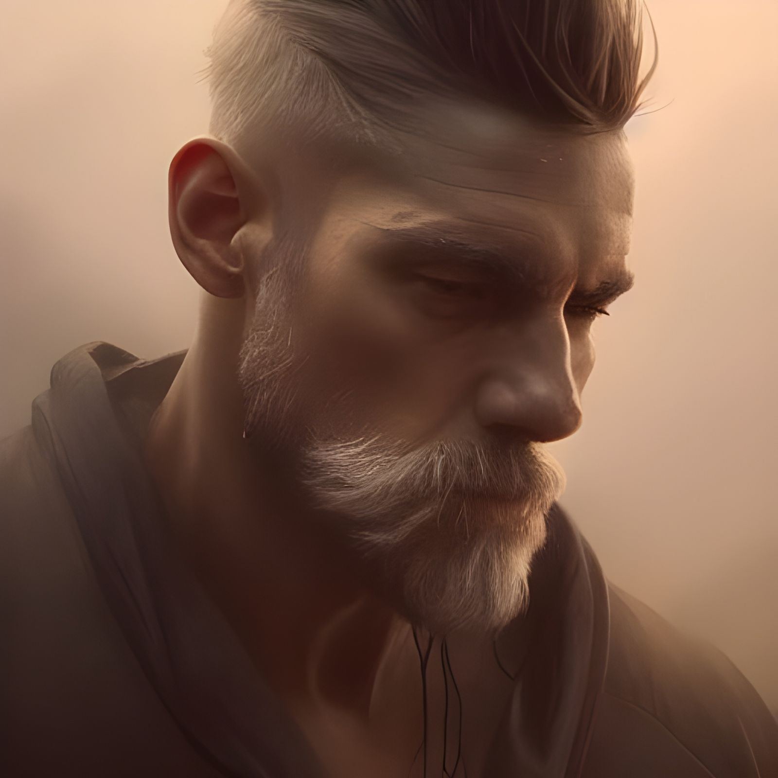 Silver Smoke Man Portrait in Maximalist Style