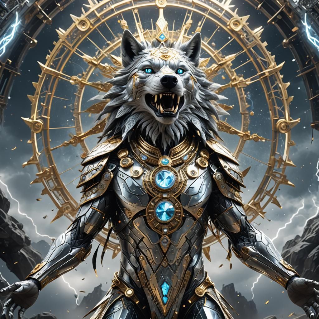 Fractal Diamond Wolf and Native American Medicine Man