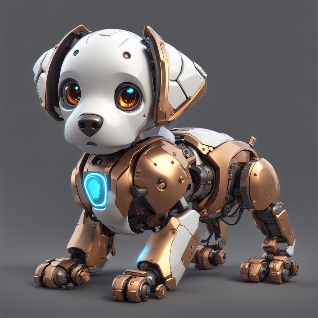 Adorable Robot Puppy Portrait in Hyperdetailed Digital Art