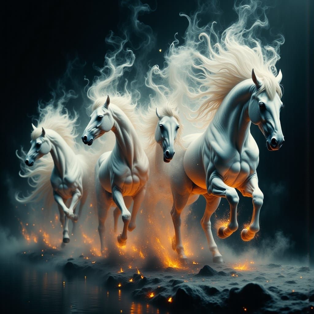 Burning Matchstick with Smoke Horses in Fantasy Art