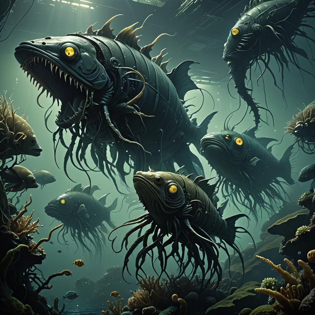 Eerie Deep-Sea Inhabitants in Dark Fantasy Style