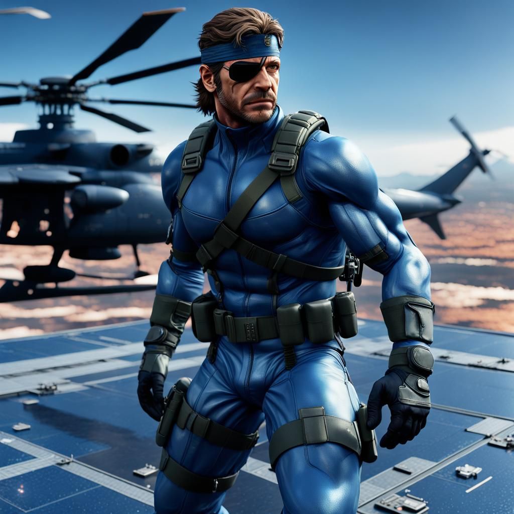 Photorealistic Solid Snake on Helipad in CGI Style