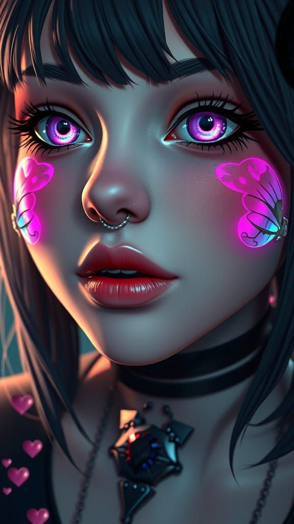 Gothic Butterfly Portrait in Triadic Colors