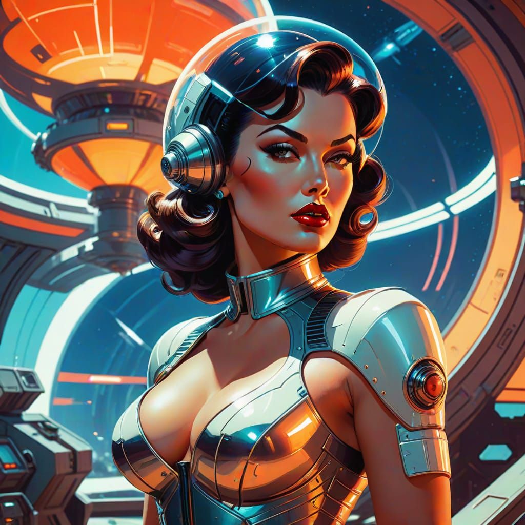 Retro-Futuristic Femme Fatale in Sultry Pose