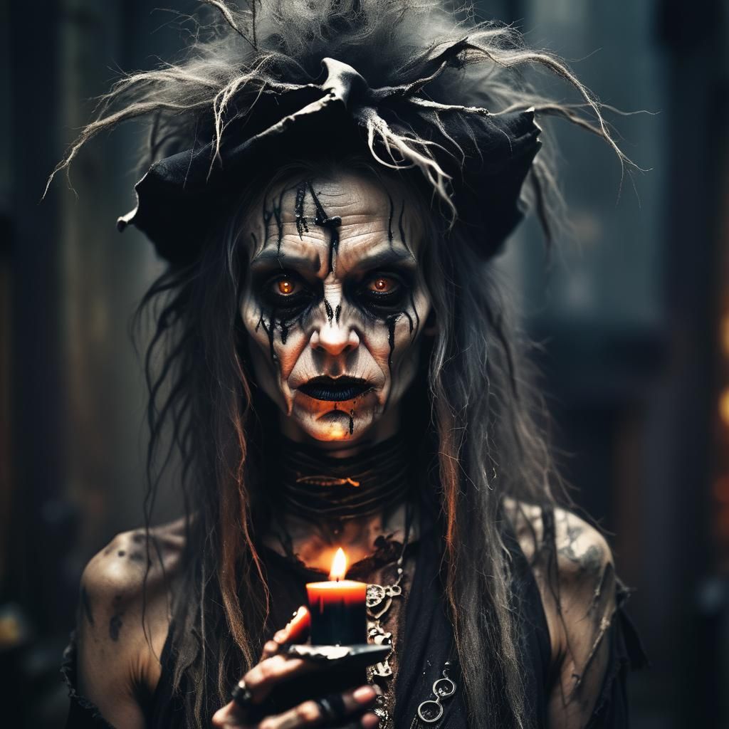 Withered Witch Portrait in Dark Romantic Style