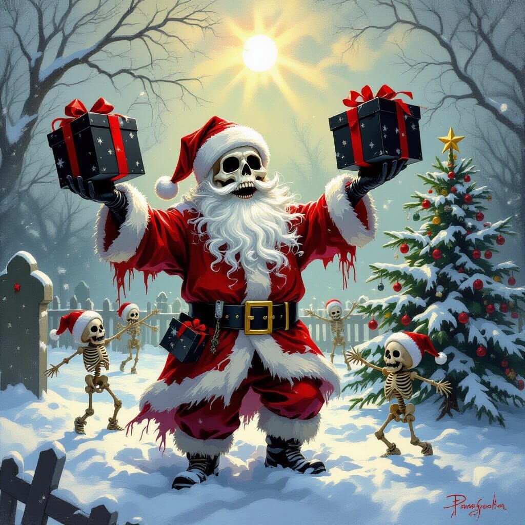 Haunted Skeleton Santa in Eerie Churchyard
