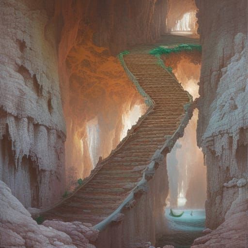 Cave Walkway with Mythical Creatures