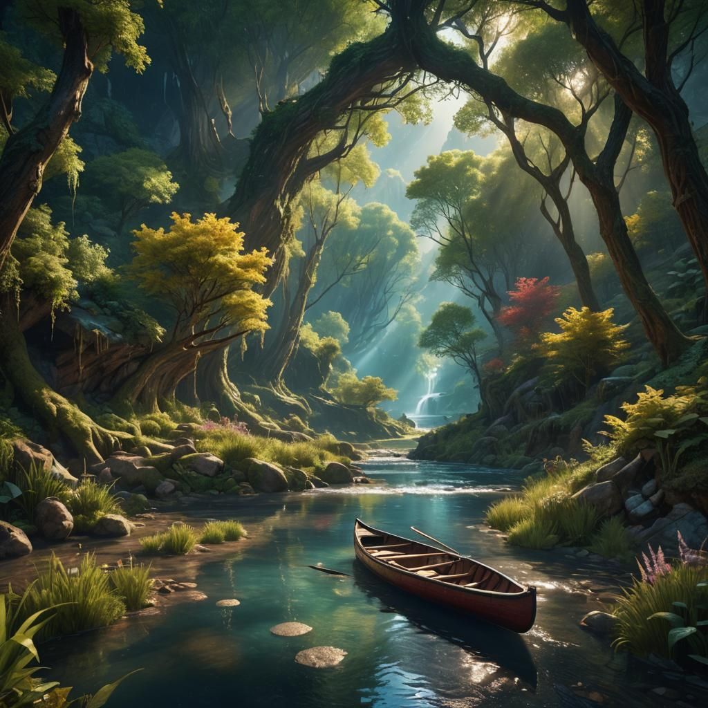 Iridescent Valley Canoe in Fantasy Concept Art