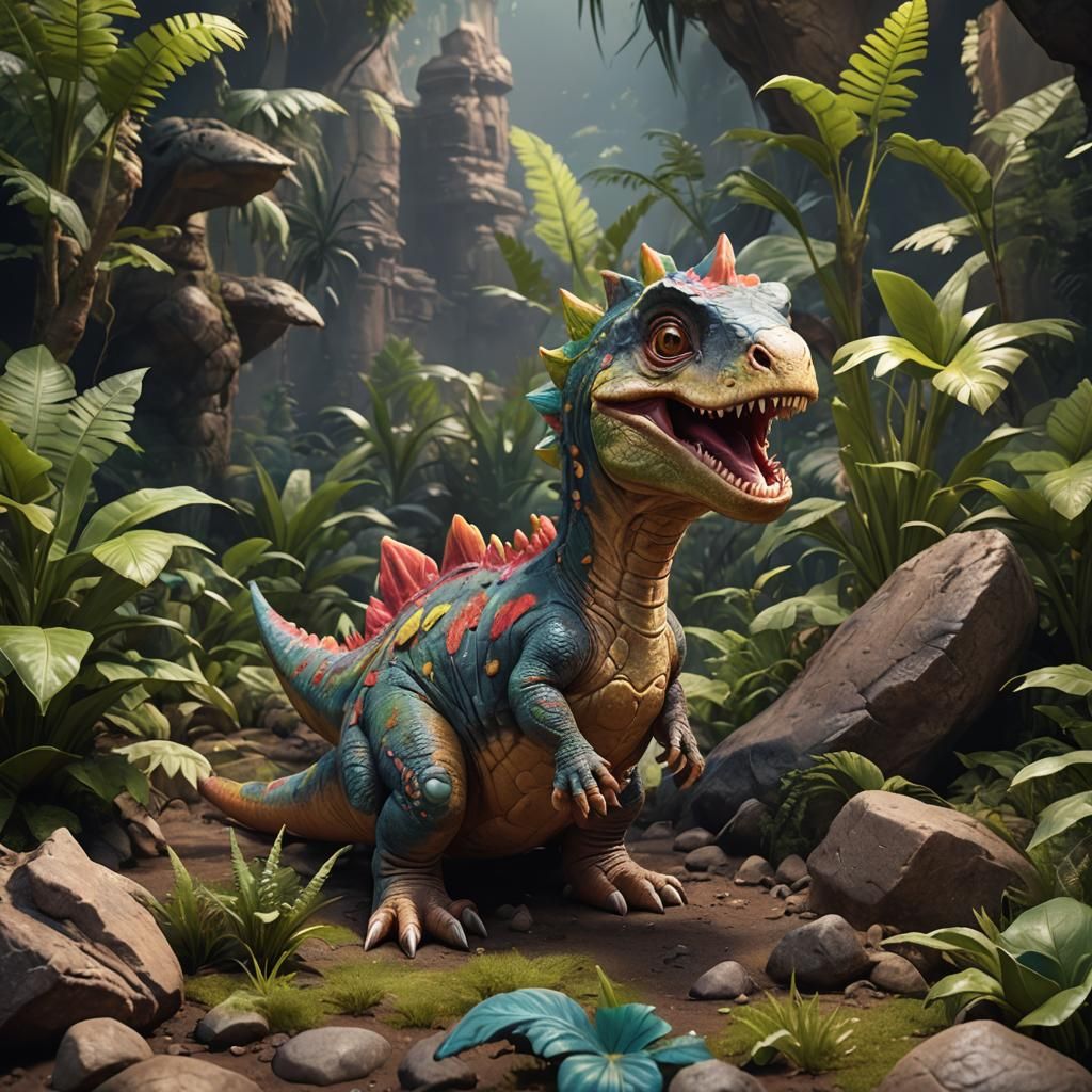Cute Baby Dinosaur in Detailed Matte Painting