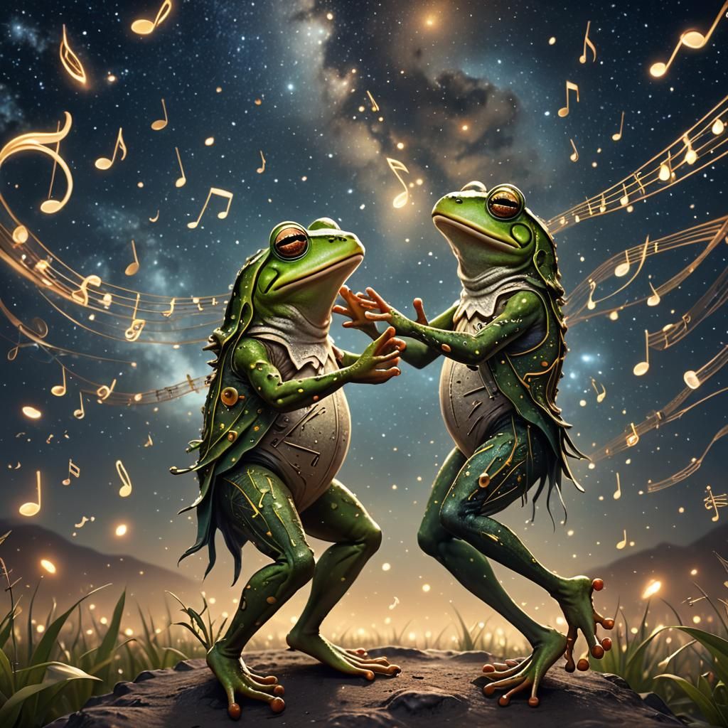 Frogs Dancing Under Starry Sky Digital Painting