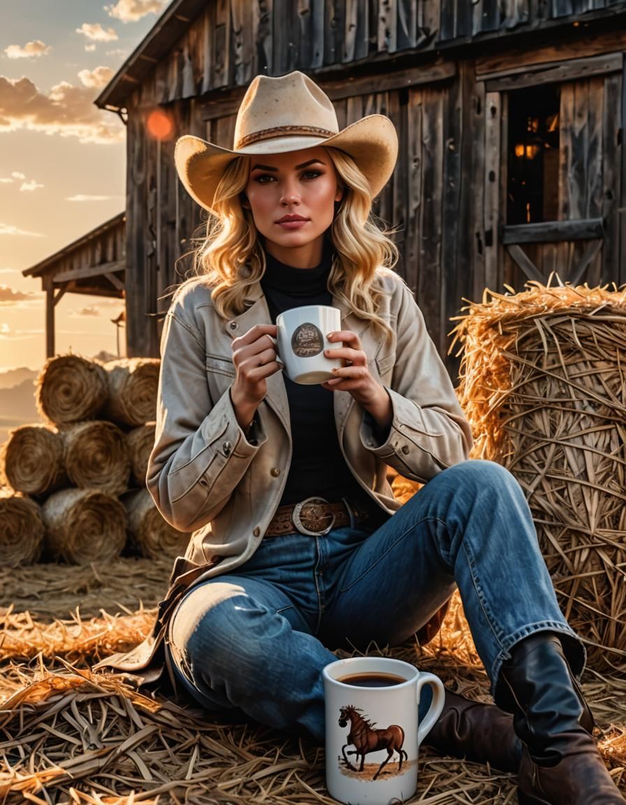 Sunrise Coffee: Cowgirl in Hyperrealistic Anime Style