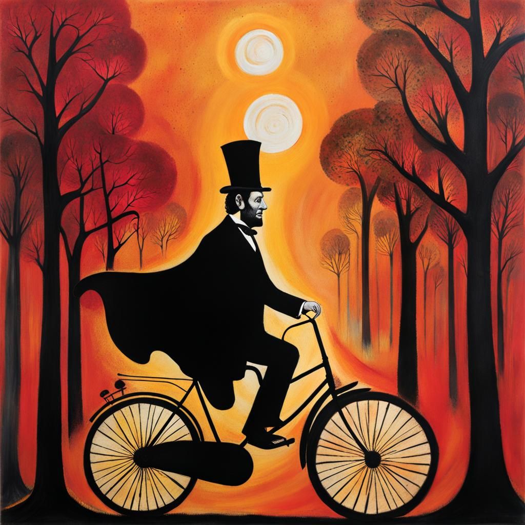 Lincoln's Whimsical Ride: Mixed Media Ink Art