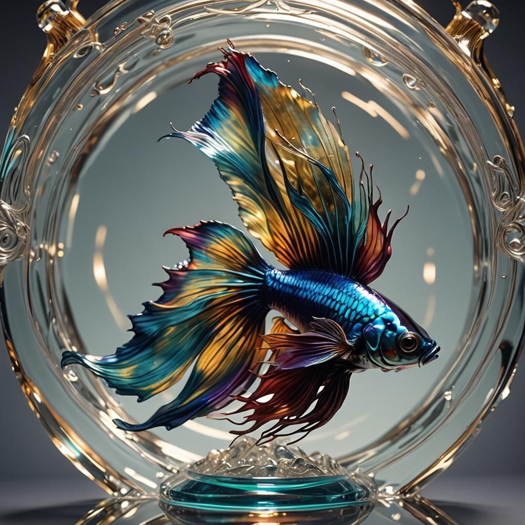 Intricate Glass Sculpture of a Betta Fish