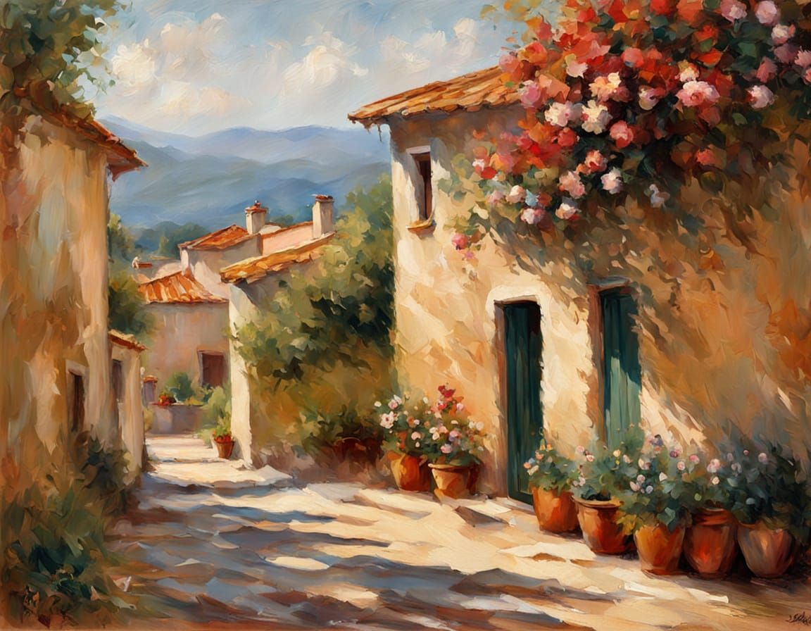 Spring Morning in European Town Oil Painting
