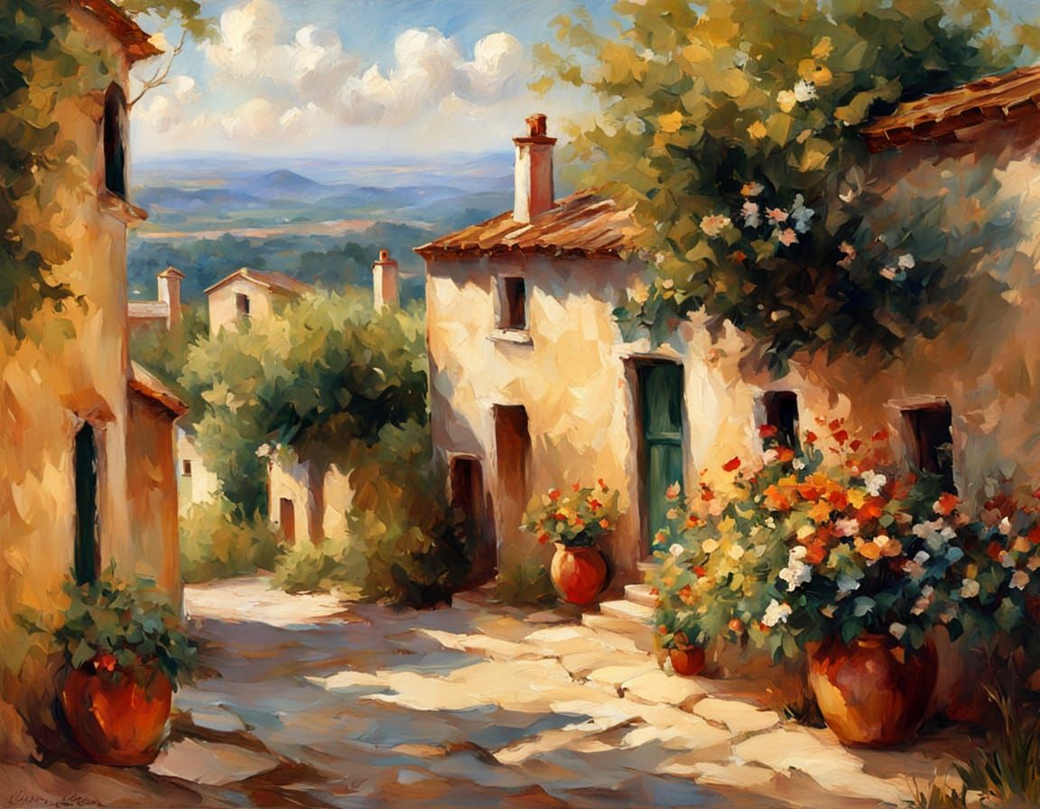 European Town Spring Morning Oil Painting
