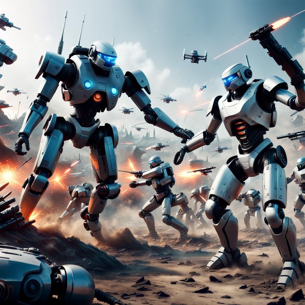 Futuristic Battlefield: Humans and Robots Unite