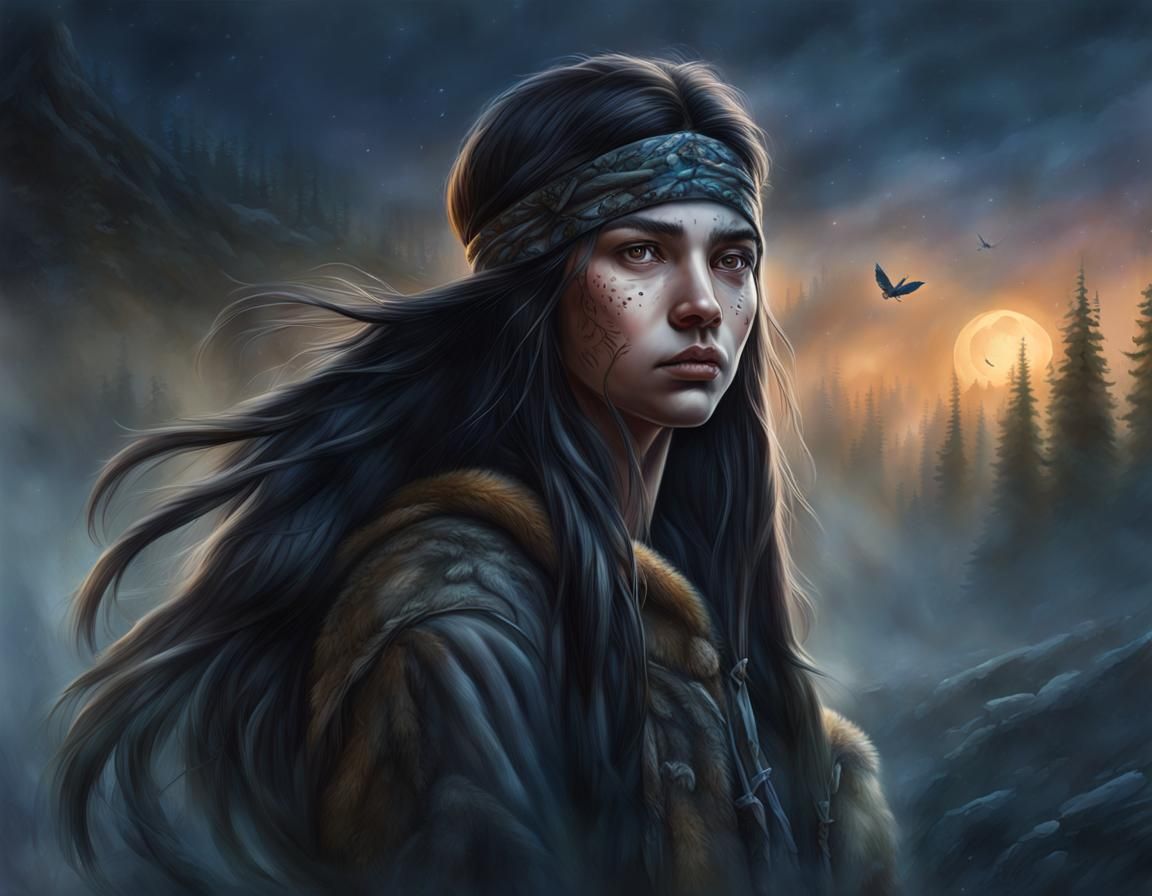 Tatar Hunter Girl Portrait in Realistic Style