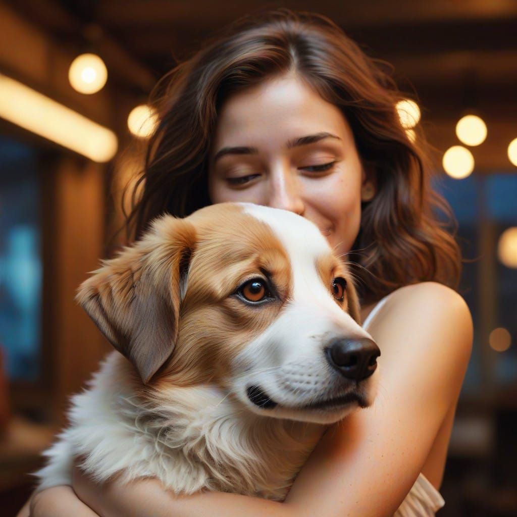 Cute Puppy and Owner in Vibrant Neon Colors